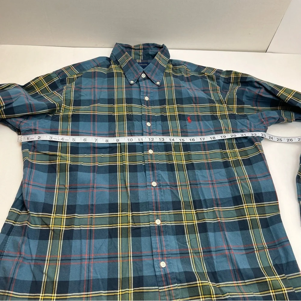Polo Ralph Lauren Custom Fit Blue Green Plaid Long Sleeve Shirt Mens Size‎ XL